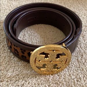 Tory Burch leather animal print fur belt M - GUC